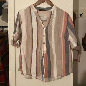 Tahari Women’s Striped Blouse with button neck top